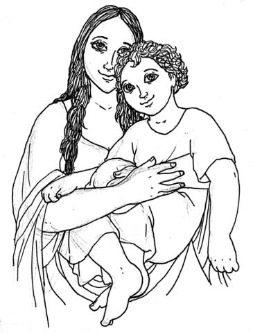 Mary Holding Jesus As A Child Coloring Page